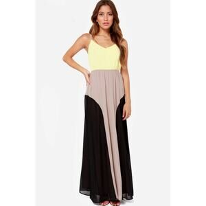 Ya Women’s By Your Side Spaghetti Strap Colorblock Maxi Dress Size L Black Beige